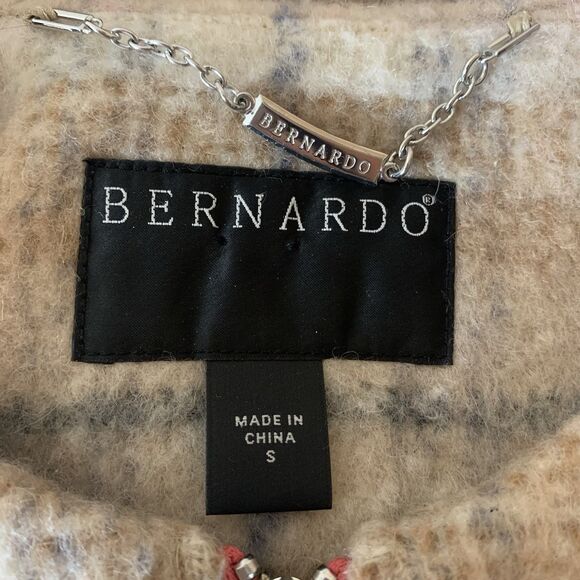 Bernardo Collarless Plaid Topper Full Zip Wool Blend Jacket Womens Sz S Pink Tan - Picture 8 of 9